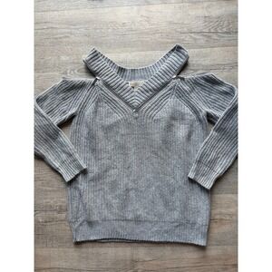 MICHAEL KORS Sweater Women's XL Gray Open Shoulder Zipper V-neck Classic